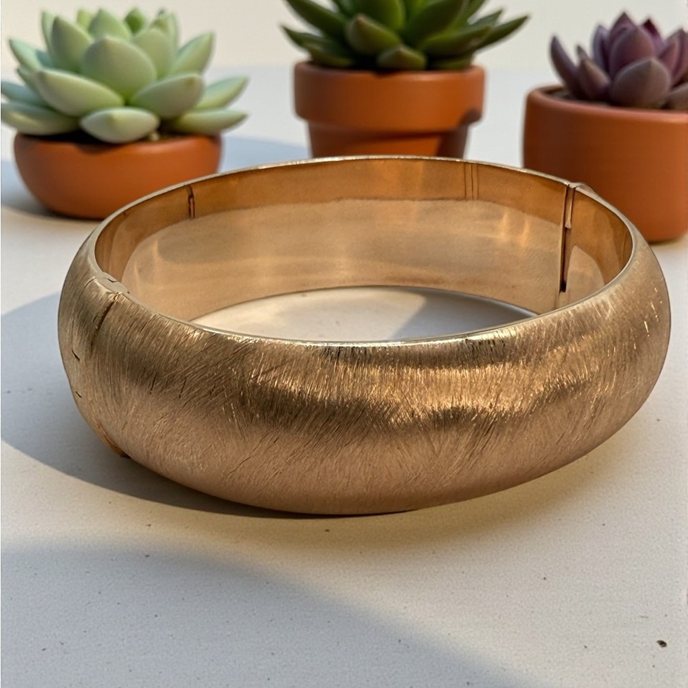 Arte D’Argento Signed IGM 925 Italy Brushed Copper Over Sterling Hinged Bangle